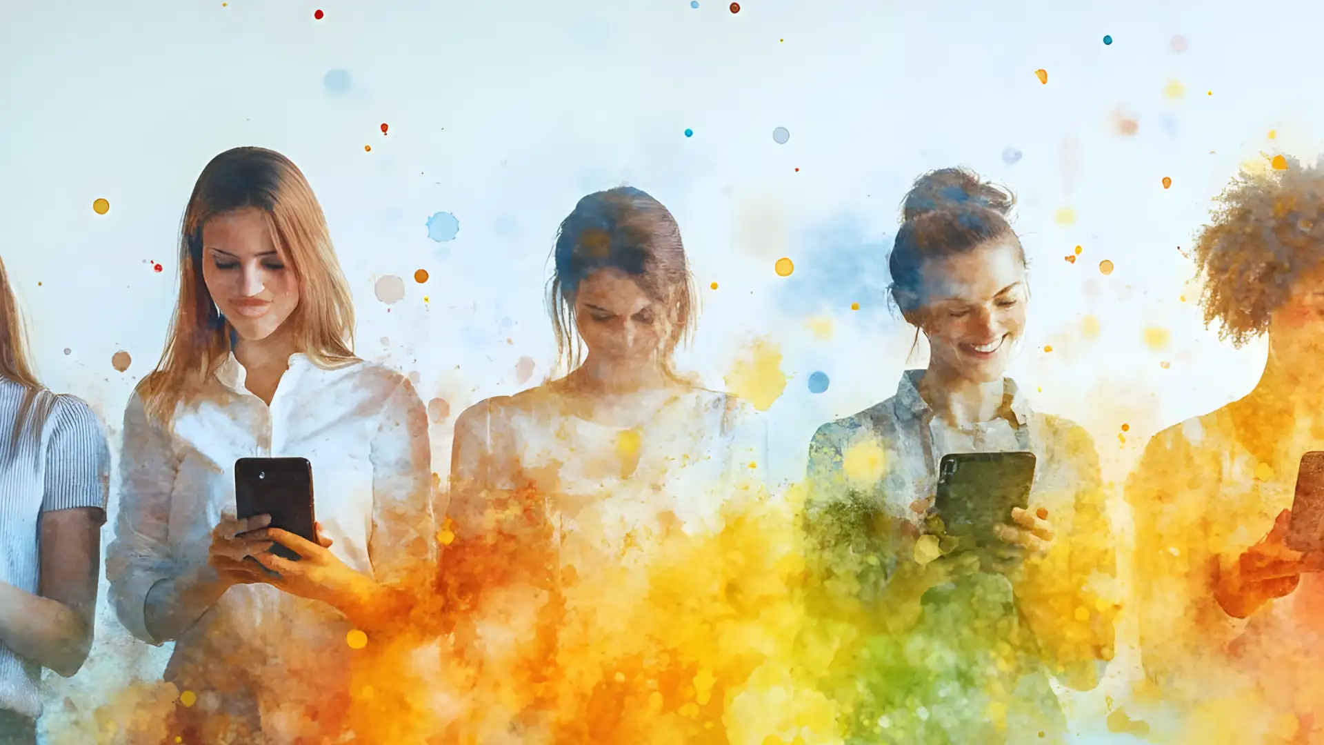 Marketing di Prossimità per le PMI - immagine colorata con dei ragazzi che guardano il proprio cellulare