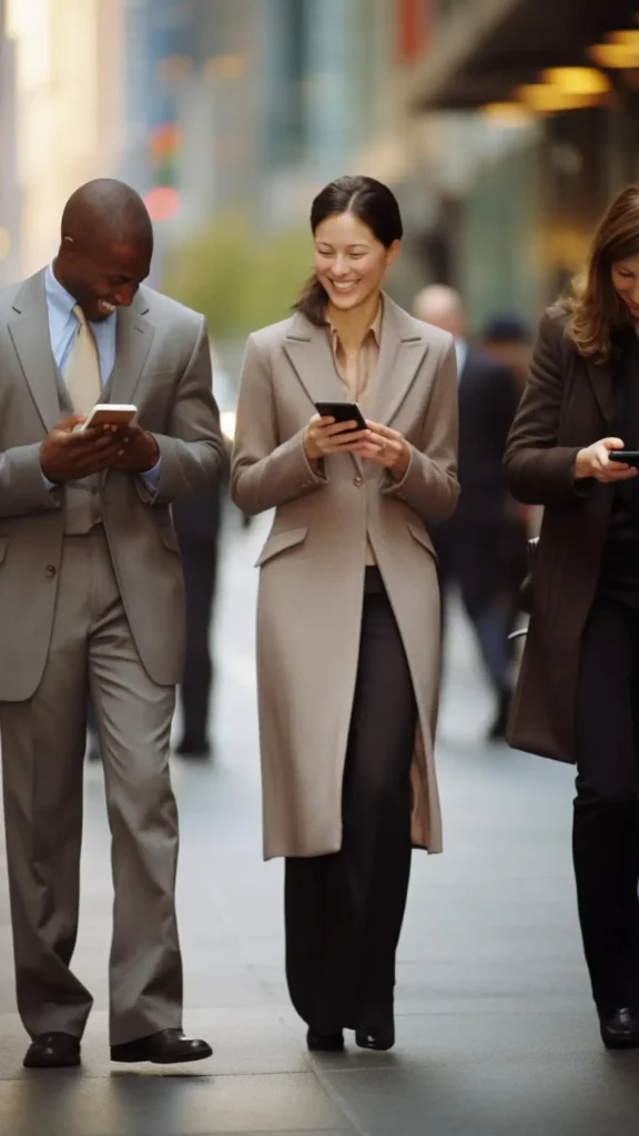 Marketing di Prossimità per le PMI - persone che passeggiano per strada con il cellulare in mano