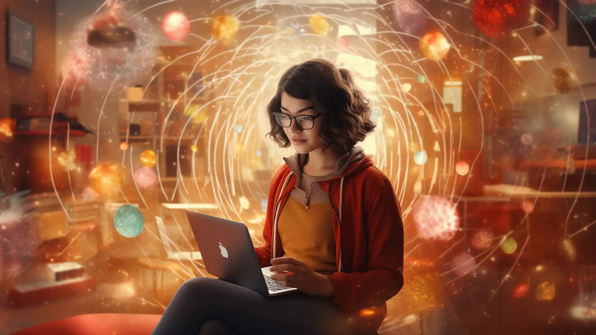 Ottimizzazione delle Campagne Digitali - rappresentazione artistica di una ragazza seduta che sta scrivendo su un portatile