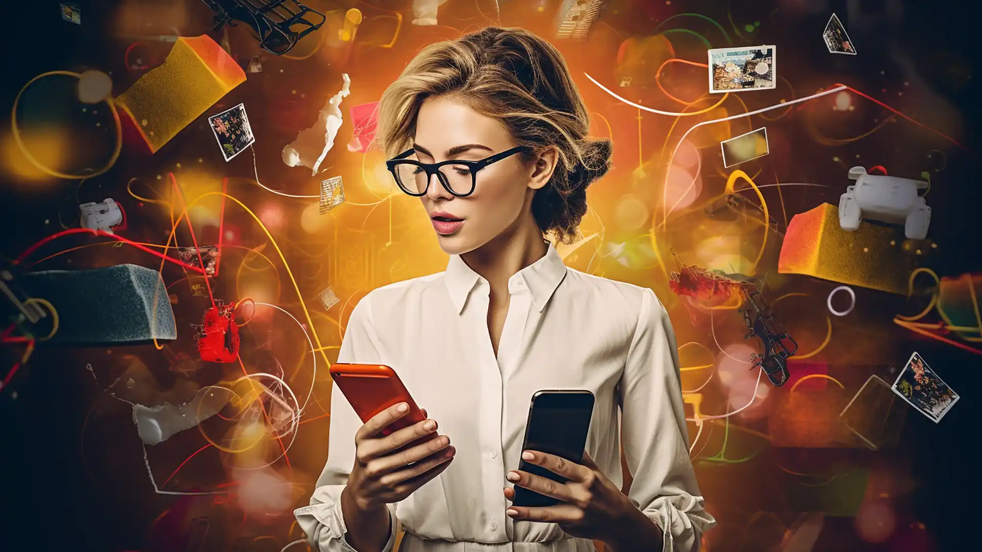 Sistema di Marketing Automation Donna con due cellulari in mano